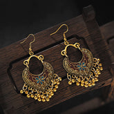 Antique Boho Jhumka Earrings – Oxidized Gold Finish with Floral Motif